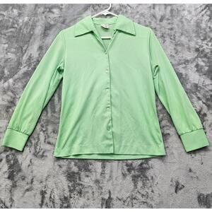 Vintage 70s Graff Californiawear Top Womens M Green‎ Dagger Collar Long Sleeves